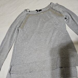 New Directions Metallic Gray Top with Gold Studs